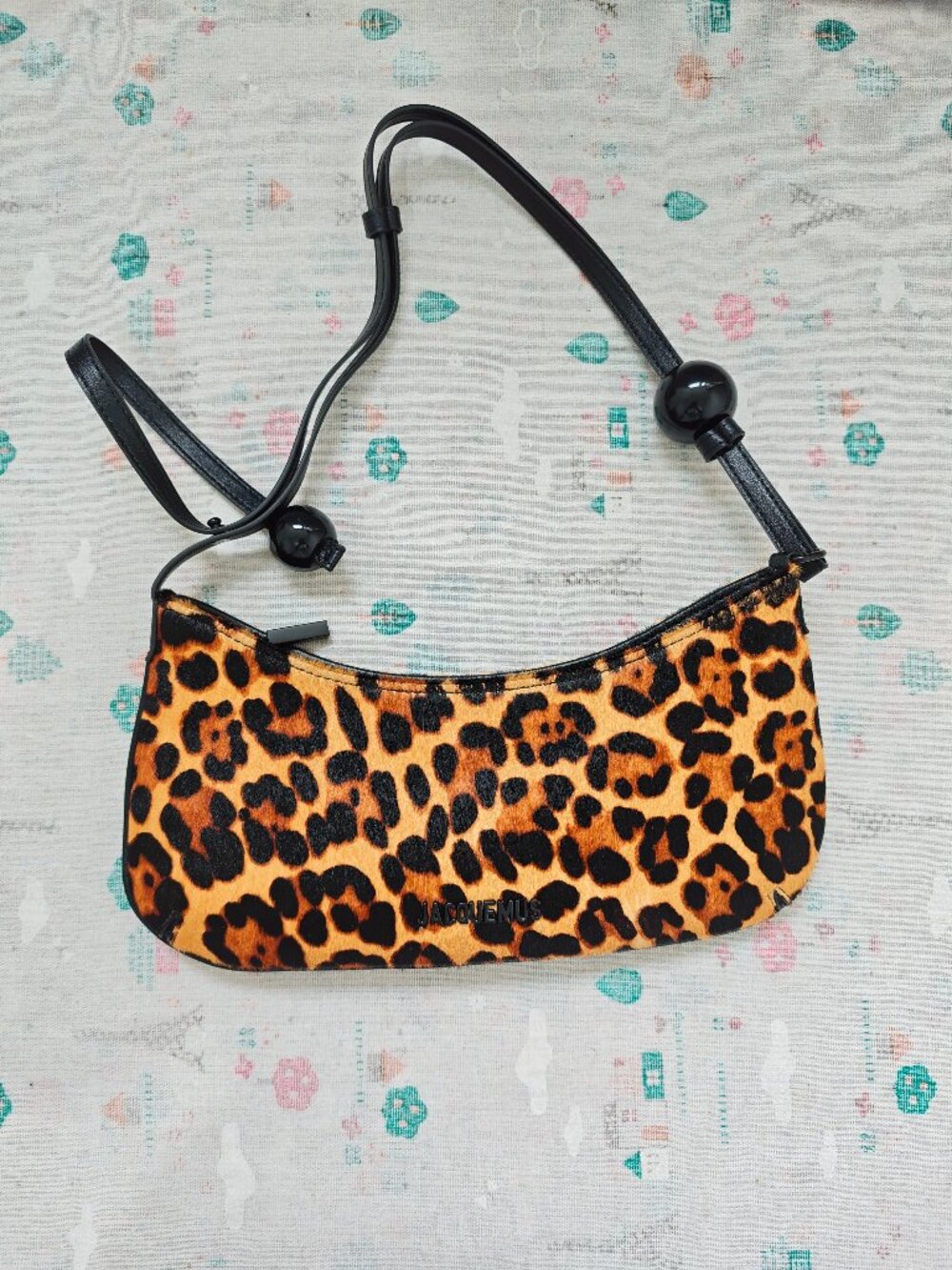 Jacquemus Leopard Print Calf Hair Shoulder Bag With Bead Strap